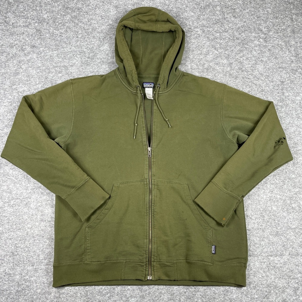 Patagonia Zip Up Hoodie Mens L Green Organic Cotton Waffle Lined Thermal 27540S8